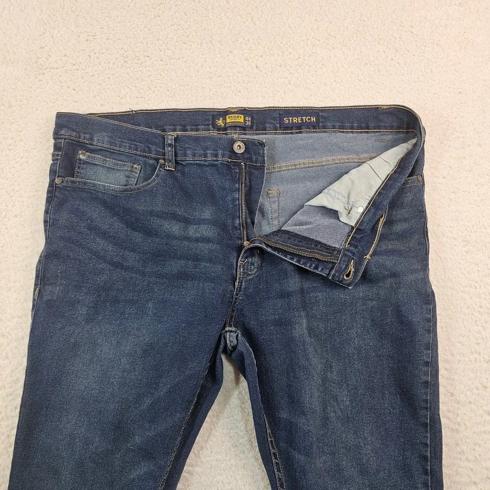 Rugby University Mens Stretch Jeans Dark Wash Straight Leg 44x30 Blue Denim